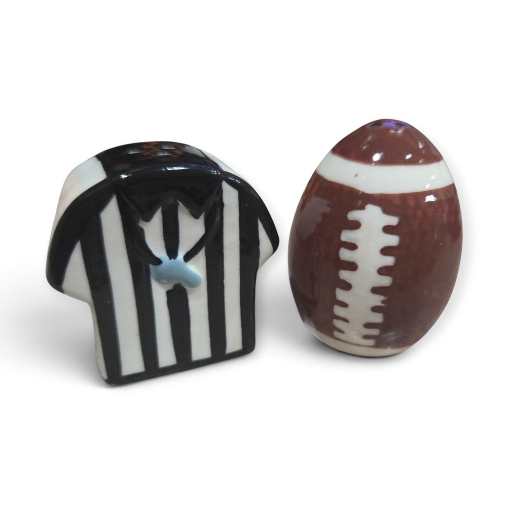 Football and Referee Jersey Ceramic Salt and Pepper Shaker Set Sports Decor